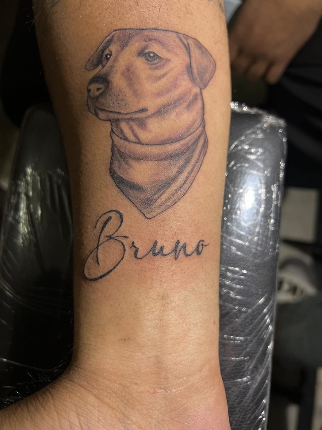 Black and grey pet portrait tattoo