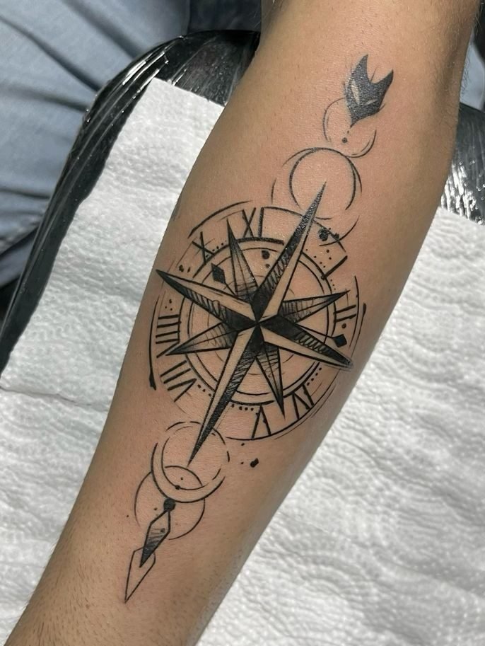 Compass clock tattoo
